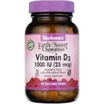 Bluebonnet, EarthSweet Vitamin D3 1000 IU Raspberry Flavor, 90 Chewable Tablets