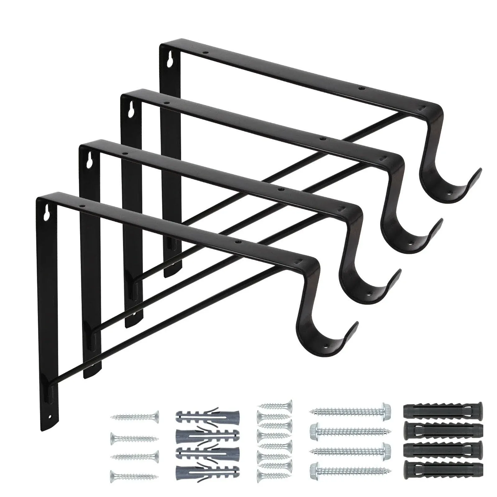 4 Pack Heavy Duty Closet Shelf with Rod Brackets, 11 X 10.2 Inch Black Closet Rod Brackets Holder Wall Mounted Shelf and Rod Support Brackets, with Screws, 250 Load Capacity (Lb.)