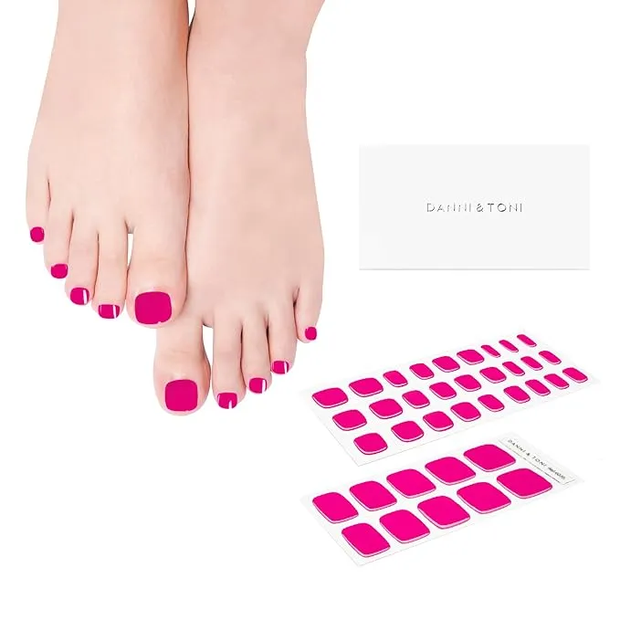 Danni & Toni Semi Cured Gel Toenail Strips (Miss Fairy) Fushcia Gel Toenail Stickers Solid Color Glaze Toenail Wraps 37 Stickers