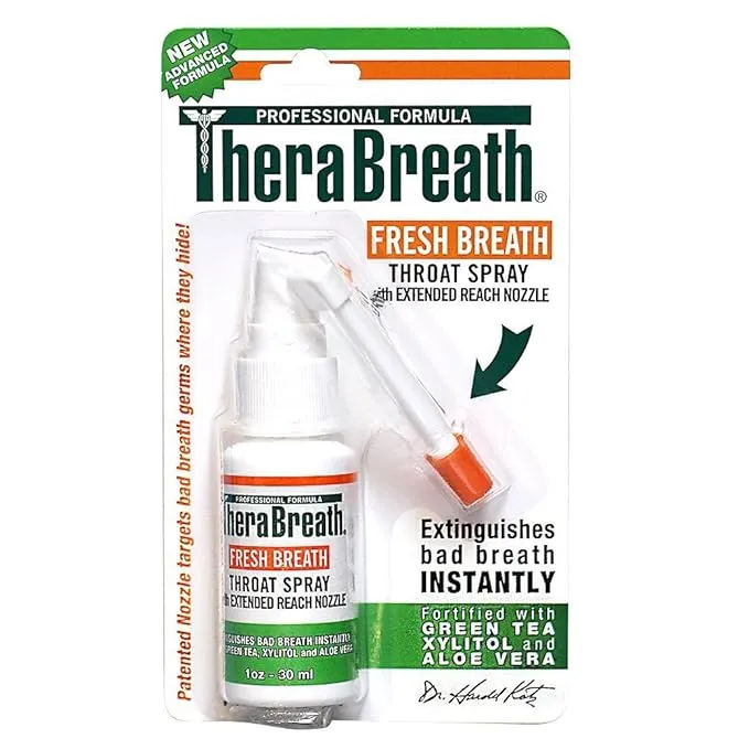 TheraBreath Fresh Breath Throat Spray with Green Tea Xylitol & Aloe Vera 1 fl oz(Pack of 6)