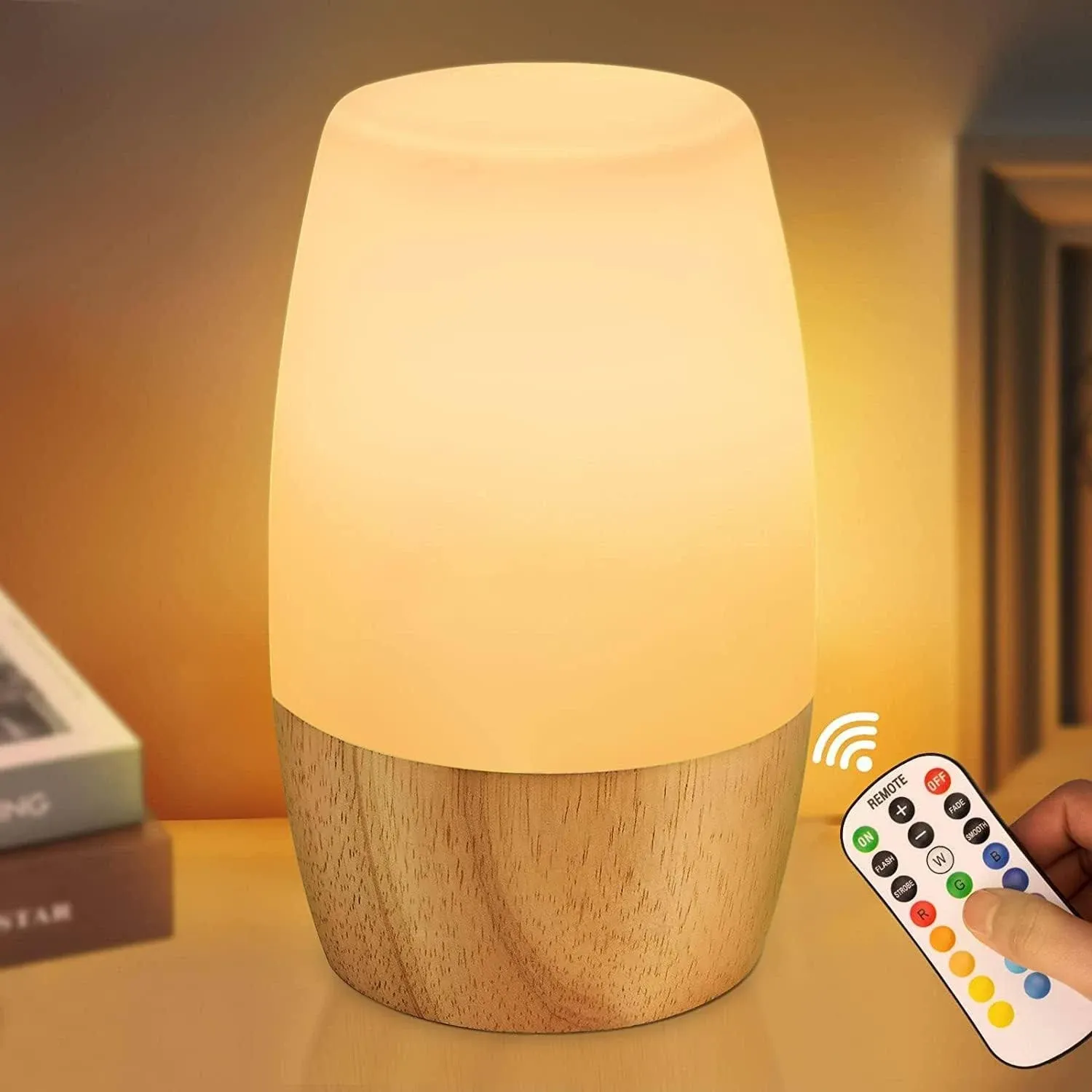 ANGTUO LED Wooden Night Light, Silicone Baby Table Bedside Night Light with for