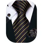 Barry.Wang Stripe Men Ties Set Classic Woven Necktie with Handkerchief Cufflinks Formal