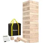 Giant Tumbling Timber Games, 60 Blocks Large Tower Outdoor Games - Includes Carry Bag and Scoreboard, Wood Stacking Backyard Games Grows Up to 5FT for Kids Adults Family