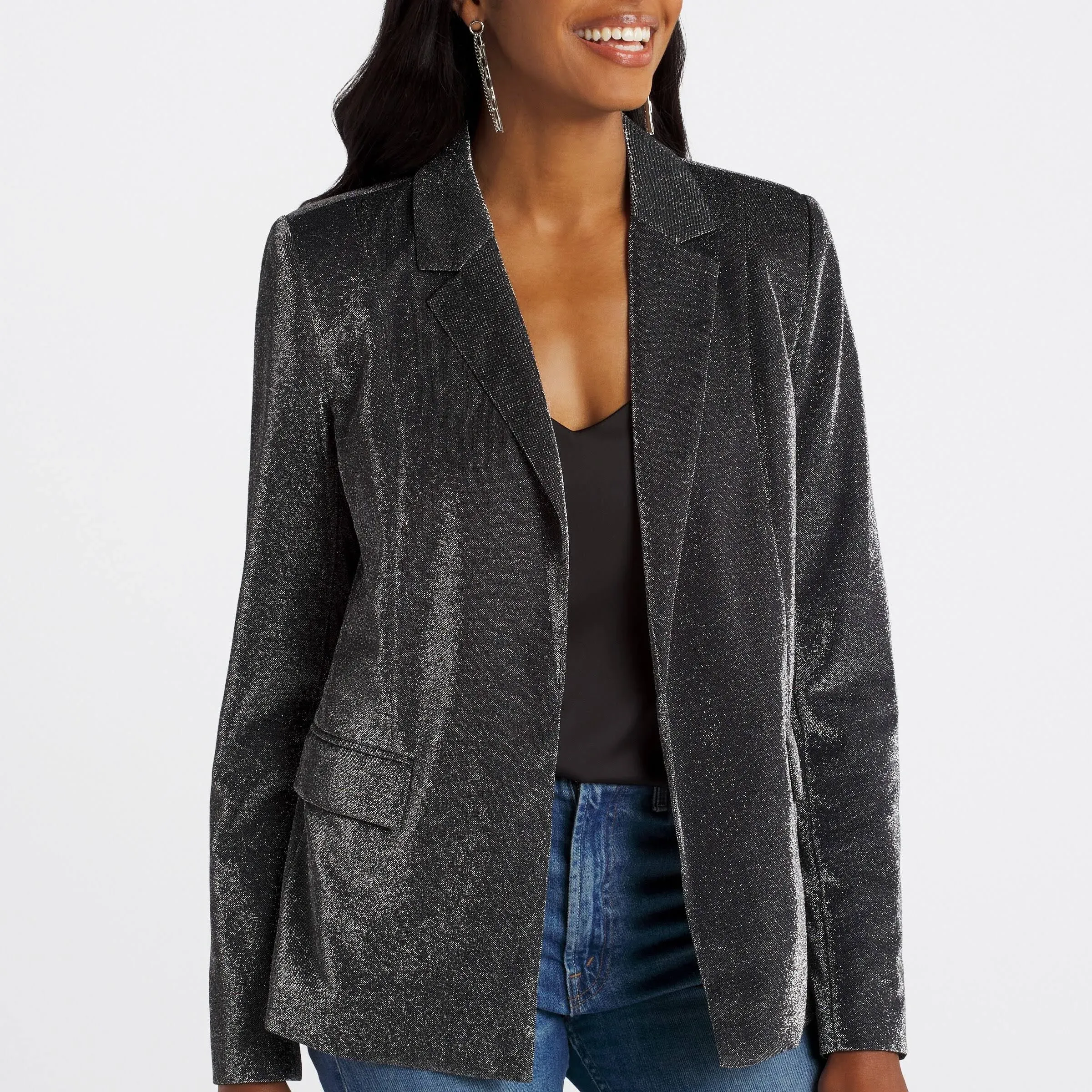 Steve Madden Payton Metallic Open Front Boyfriend Blazer, Small