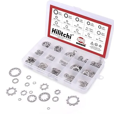 300-Pcs 8-Size 304 Stainless Internal Tooth Star Lock Washers Assortment Set