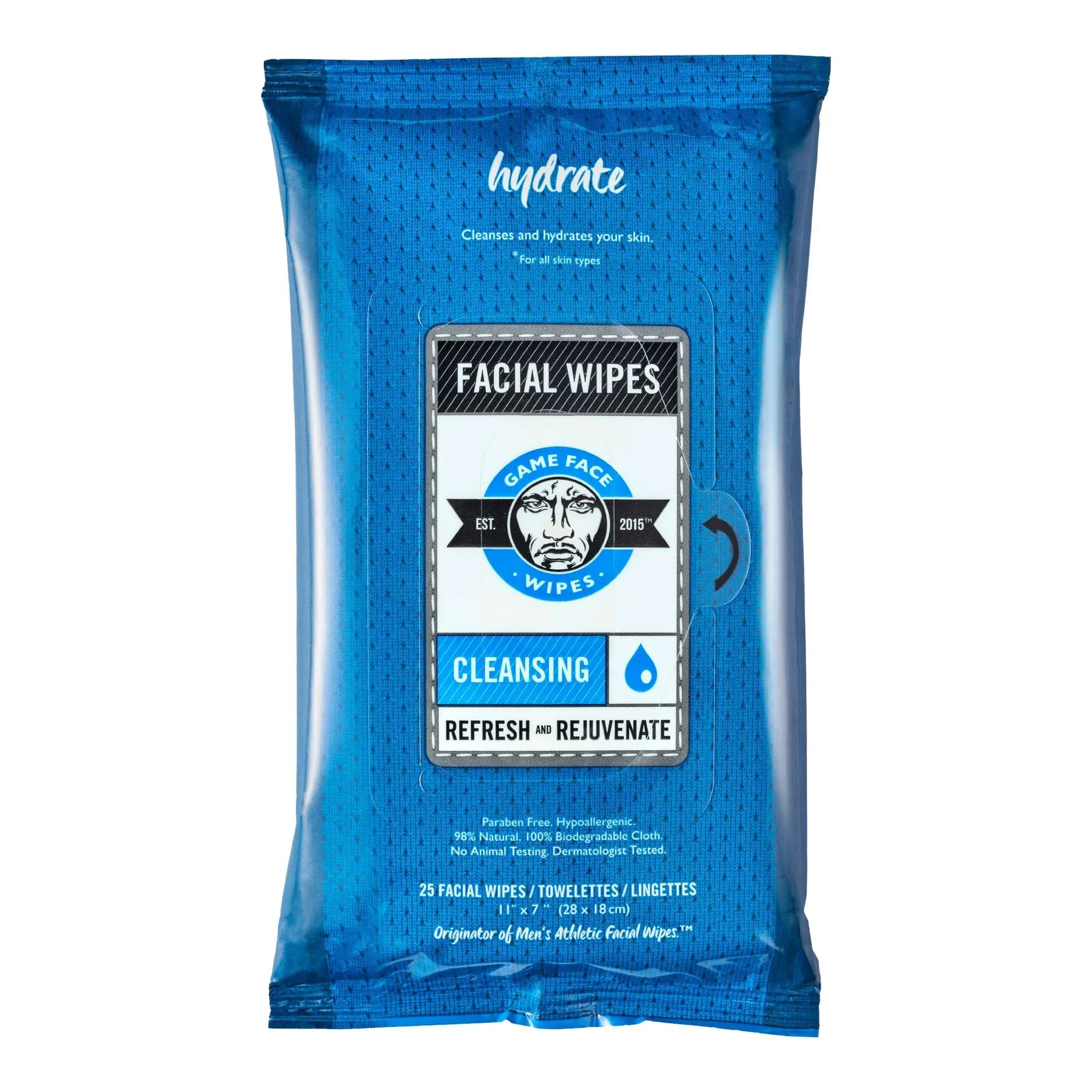 Game Face Cleansing Facial Wipes, 25 ea