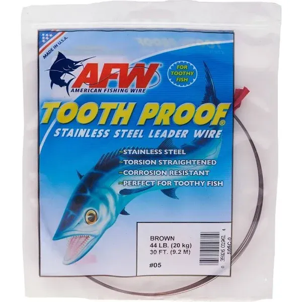 AFW Tooth Proof Stainless Steel Single Strand Hard Leader Wire - Bright and Camo for Shark, Barracuda, King Mackerel, Wahoo, Snook Bite Protection for Toothy Critters, Rigging Baits and Lures