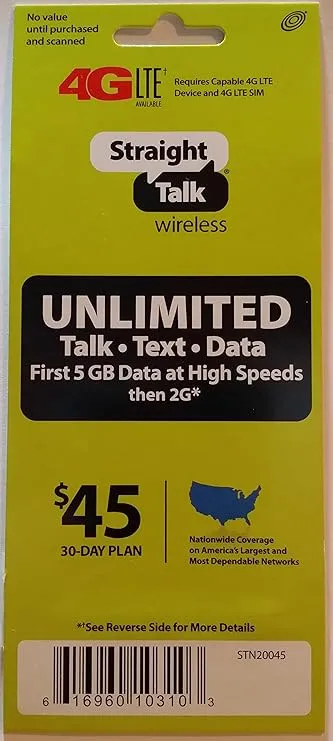 Straight Talk Rob Refill Card 30 Day $45 Prepaid Unlimited  Data Plan TOP UP NOW