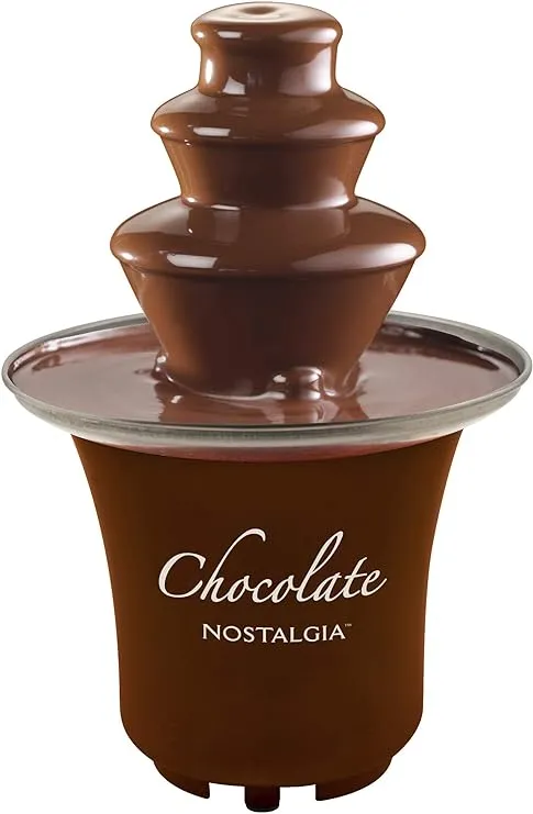 Nostalgia 3 Tier Electric Chocolate Fondue Fountain Machine for Parties - Melts Cheese, Queso, Candy, and Liqueur - Dip Strawberries, Apple Wedges, Vegetables, and More - 8-Ounce - Brown