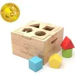 Bimi Boo Classic Wooden Shape Sorter for Toddlers Ages 2-4, Montessori Shape Sorter with 8 Natural Blocks in 4 Colors, Noise Reduce Silicone Pad,