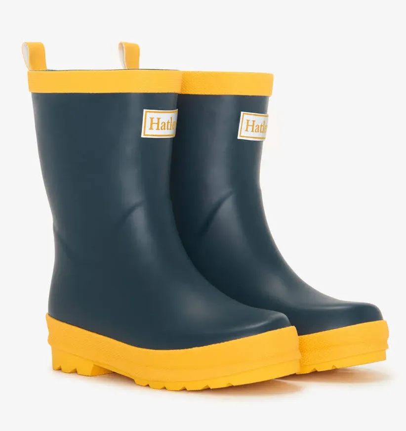 Hatley Navy & Yellow Matte Rain Boots 5