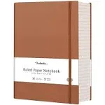 HIUKOOKA College Ruled Lined Notebook- 320 Pages A4 Softcover Large Journal,8.3''×11.7'', 100GSM Thick Paper, Faux Leather, Inner Pocket - Brown