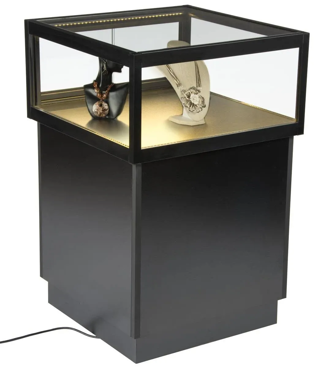 Displays2go Jdshcpma2c Floor Display Case, Locking with Glass Door, LED, Black Museum Case, Women's, Size: 22.3