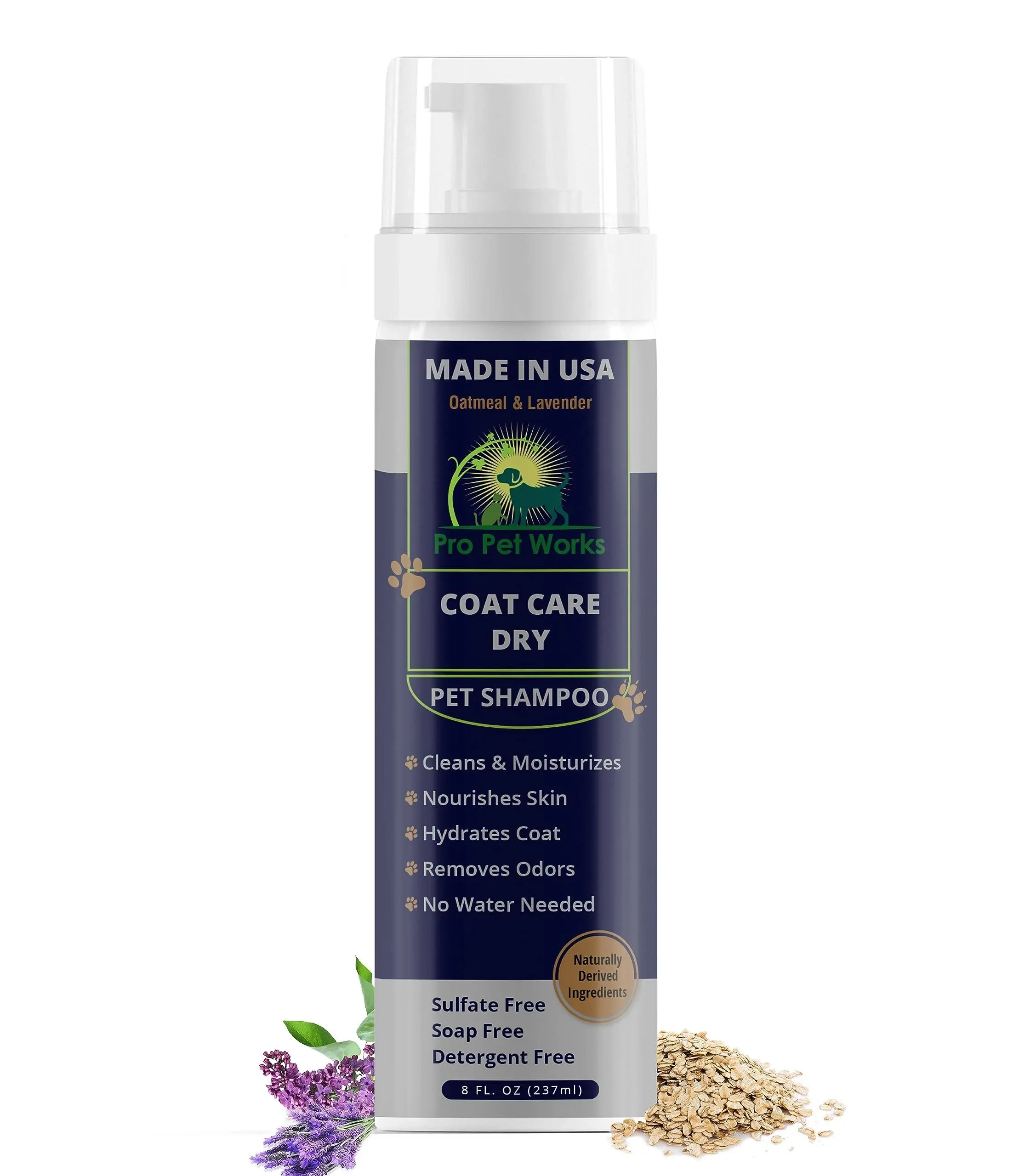 5 in 1 Waterless Dry Dog Shampoo Oatmeal Lavender-8oz No Rinse Dog Foaming Spray to Cleanse, Hydrate & Neutralize Odor - Soap-Free Moisturizer-Dandruff Itchy Dry Sensitive Skin-Grooming