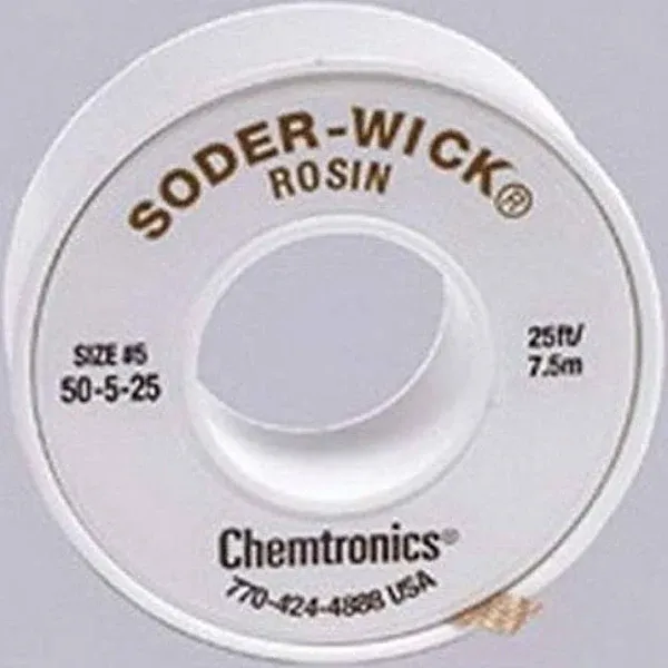 Chemtronics 50-5-25 Soder-Wick Rosin Desoldering Braid 0.145in/3.7mm 25ft