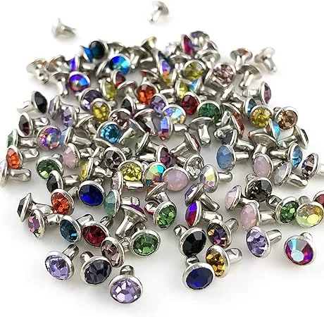 100 Sets 6MM Mixed Colors Cz Crystal Rivets Rhinestone Rivets Studs Rapid Riv...