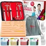 Medhelp 50 Pcs Suture Kit Practice Medical Students - Complete Suture Practice Kit for Surgical Training: Large Silicone Suture Pad, Sterile Sutures