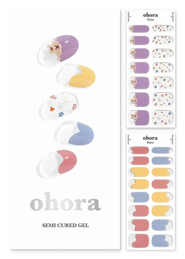 ohora Semi Cured Gel Nail Strips (N Sylph) - White, French, Works with Any UV/LED Nail Lamps, Salon-Quality, Long Lasting, Easy to Apply & Remove - Includes 2 Prep Pads, Nail File & Wooden Stick