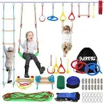 FAHKNS Ninja Warrior Obstacle Course for Kids 55 ft Durable Slackline with 13 ObstaclesSwings Monkey Bars Arm Trainers and More We