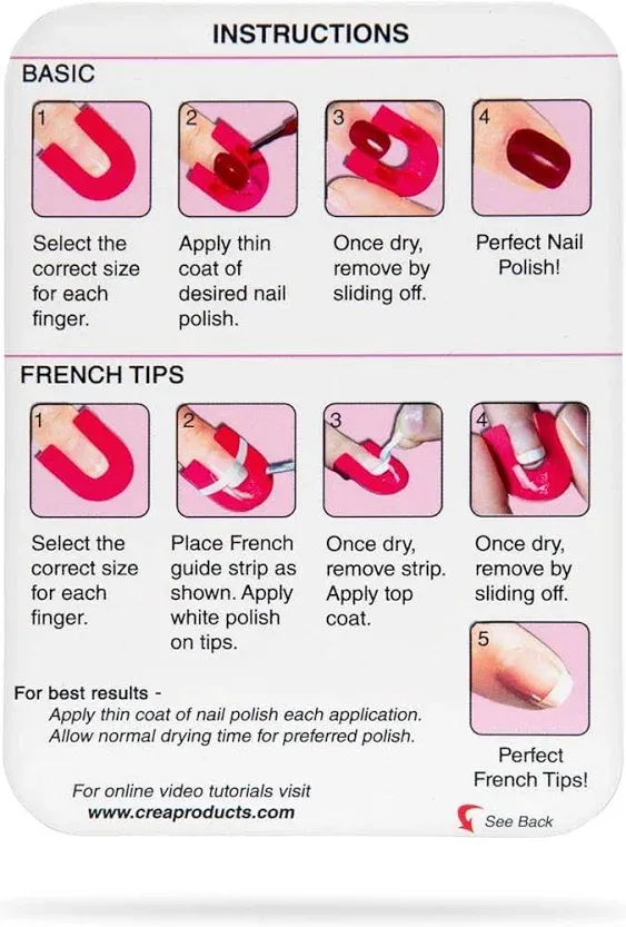 CreaNails Nail Polish Stencils for Adults - Reusable Nail Holder for Painting Nails & French Tip Strips - Spill-Proof Nail Guard Applicator & Shaper for Gel Paint, Decals - 10 Sizes, 26 Pieces