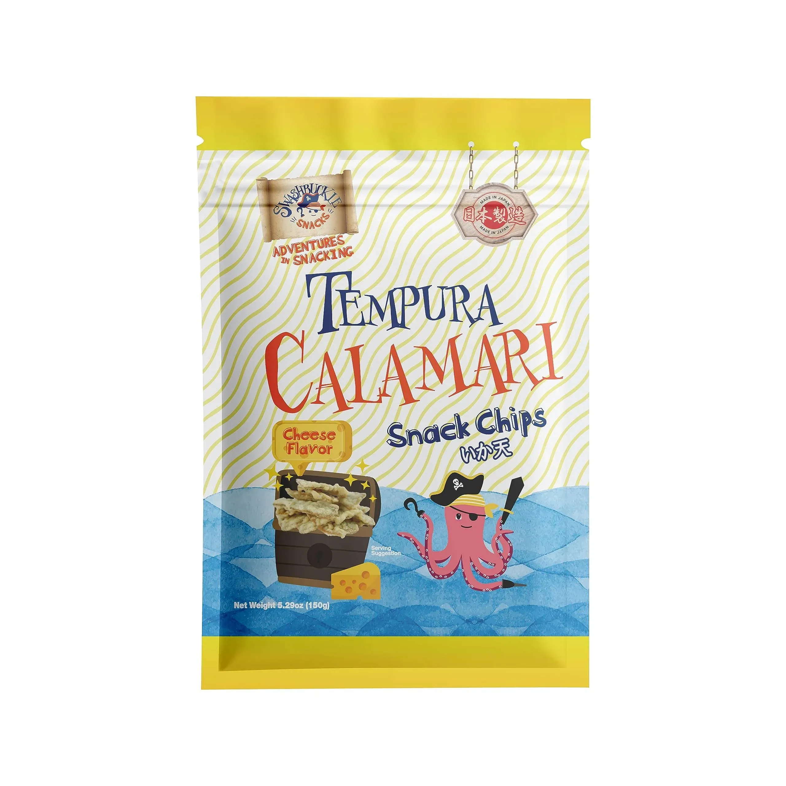 Swashbuckle Snacks Crispy Tempura Calamari Snack Chips Cheese Flavor 5.29oz (150g), Made in Japan, Otsumami