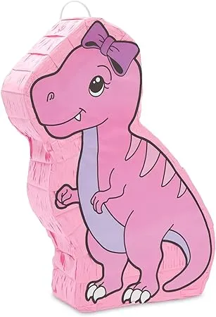 Pink Dinosaur Pinata for Girls T-Rex Themed Dino Birthday Party Decorations (16.5 x 13.0 x 3.0 in)