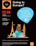 Orange Holiday Europe – 10GB Internet Data in 4G/LTE (+10GB Additional Promotion for SIMS Activated from April 4TH) + 120 mn + 1000 Texts in 30 Countries in Europe