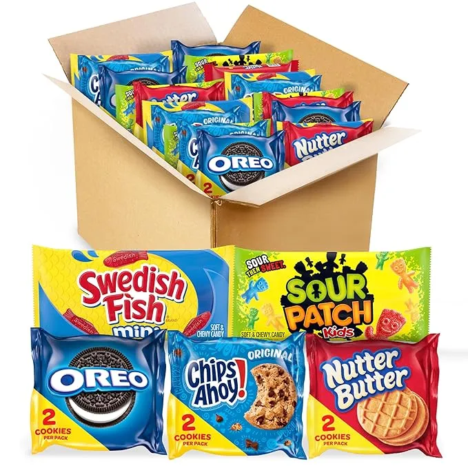 OREO, CHIPS AHOY!, Nutter Butter, SOUR PATCH KIDS & SWEDISH FISH Cookies & Candy Variety Pack, Christmas Cookies Stocking Stuffers, 40 Snack Packs