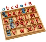 Elite Montessori Wooden Movable Alphabet with Box Preschool Spelling Learning Materials (Red & Blue, 5mm Thick)