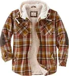 Legendary Whitetails Men's Camp Night Berber Lined Hooded Flannel Shirt Jacket, Arrowood Barnwood Plaid, Large