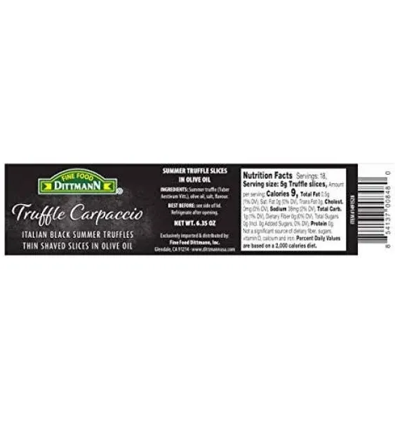 100% Italian Black Summer Truffle Carpaccio 2 x 6.35 oz - Thin Shaved Truffle ...