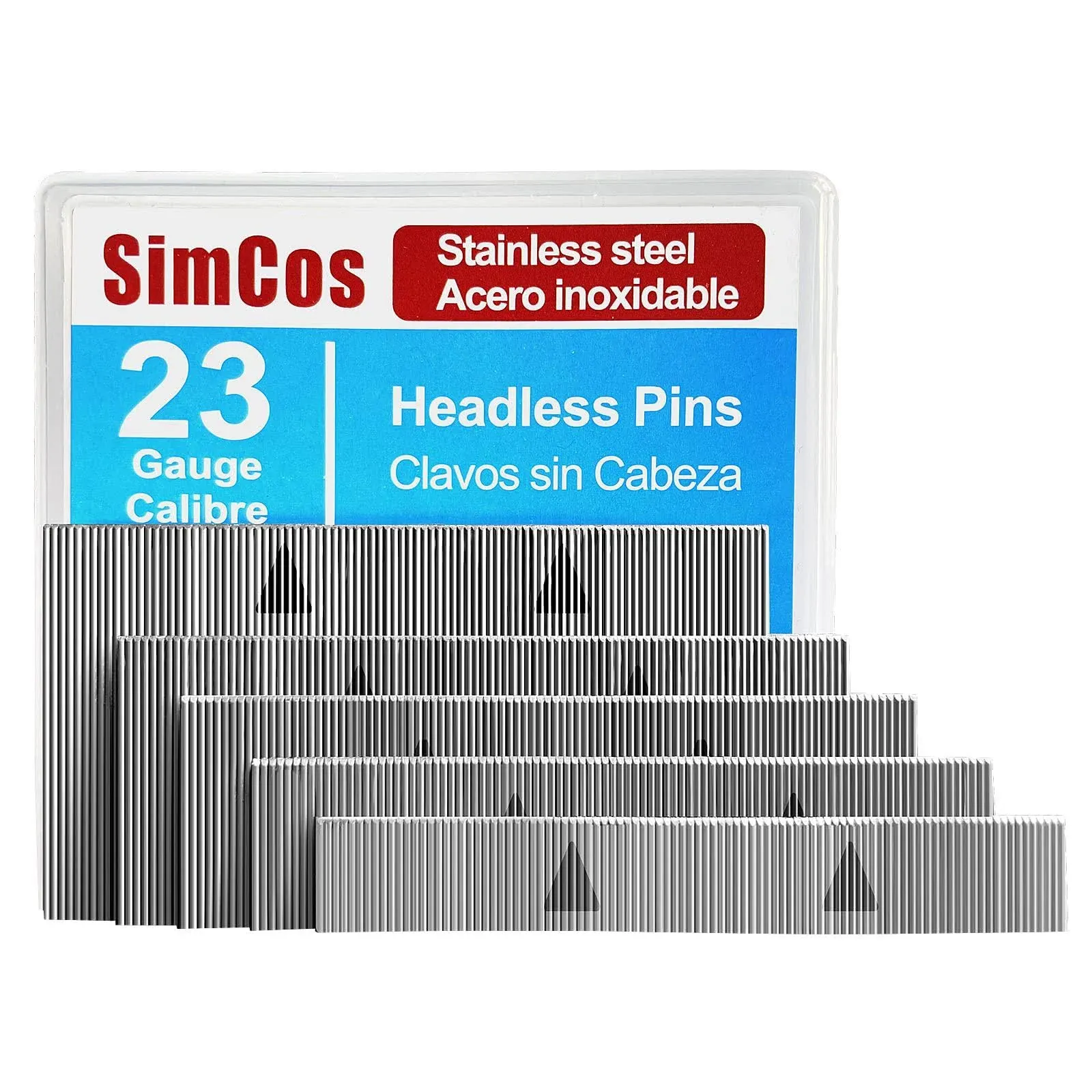 23 Gauge Stainless Steel Pin Nails Headless Pinner Nails (3/8",9/16",3/4",1",1-3/8") Assorted 5 Sizes for Molding Cabinetry Building Assembly (5000)