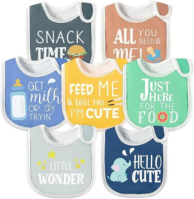 2ooya 7Pcs Cotton Waterproof Baby Bibs Hook Loop Closure Newborn Babies Bib Keep