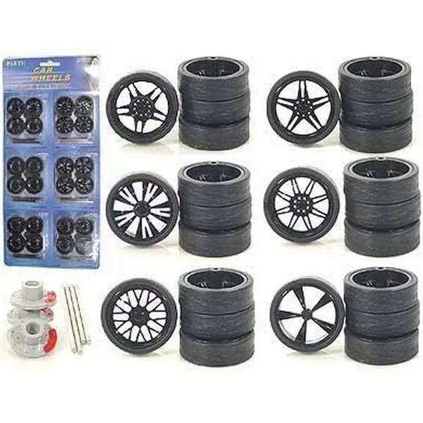 YMCtoys 1:24 Scale Model Car Spokes Black Rims Replacement 6Set 