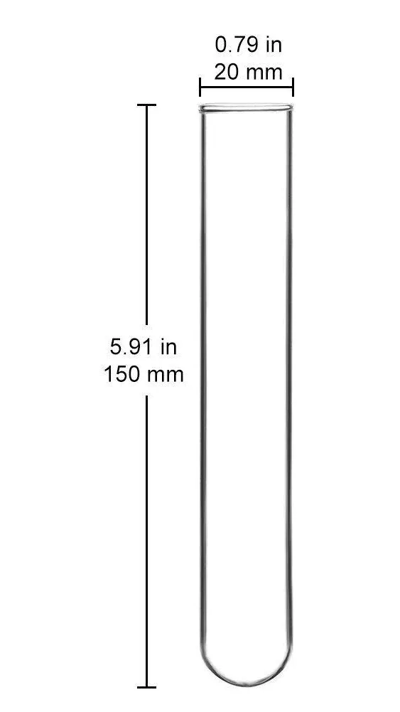 StonyLab Borosilicate Glass Round Bottom Test Tubes, 20mm OD x 150mm Length (Pack ...