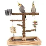 Natural Wood Parrot Stand - Ideal Toy &amp; Accessory for Parakeets Canaries Cock...