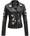 Bellivera Leather Bomber Jackets for Womens Fall Clothes Soft Casual Short Floral Motorcycle Biker Coat