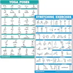 QuickFit Yoga Poses and Stretching Exercise Poster Set - Laminated 2 Chart Set - Yoga Positions & Stretching Workouts