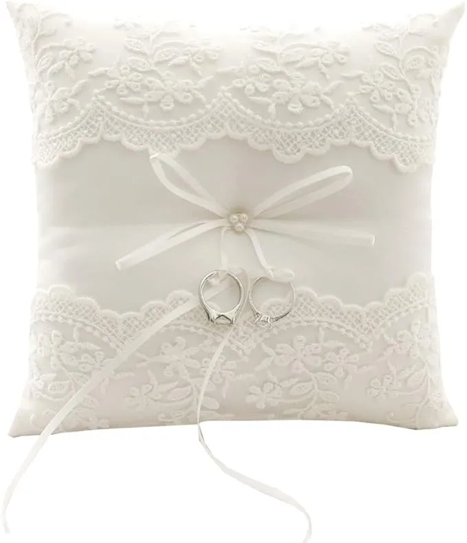 Wedding Party Ring Pillow, Ivory Bearer Cushion