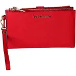 Michael Kors Women Lady Large Leather Double Zipper Wristlet Wallet Red Ladies