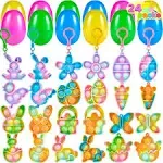 24 Pcs Prefilled Easter Egg with Mini Pop Fidget Bubble Keychain for Kids