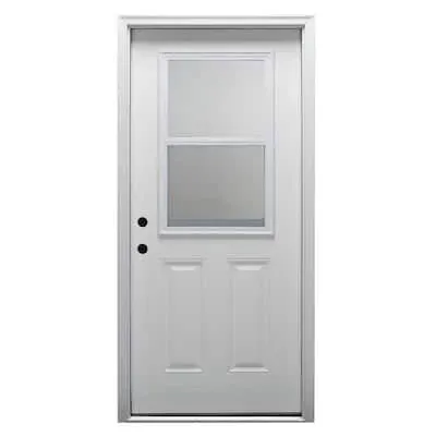 MMI Door 32 in. x 80 in. Vented Right-Hand Inswing 1/2-Lite Clear Glass 2-Panel Primed Fiberglass Smooth Prehung Front Door Z000521R