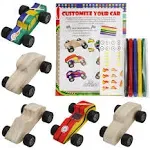 Attatoy DIY Craft Wood Car Kit (5 Pack); Unfinished Mini Wooden Race Car Craft Project for Kids