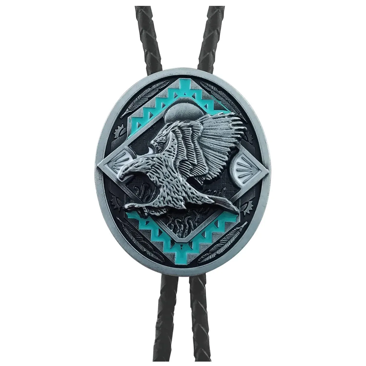 QUKE American Western Cowboy 3D Bald Eagle Sunset Bolo Tie Overall, Black 