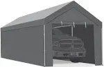 Laurel Canyon 12'x20' Heavy Duty Steel Carport Car Canopy Party Tent Storage Shed Boat Shelter Portable Garage with Sidewalls and Doors and 4 Pcs