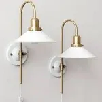 Nathan James Reta Wall Light Fixture, Wall Mounted 1-Light Lamp, Plugin Sconce with White Shade and On/Off Switch for Living Room, Reading Nook or 15101-2