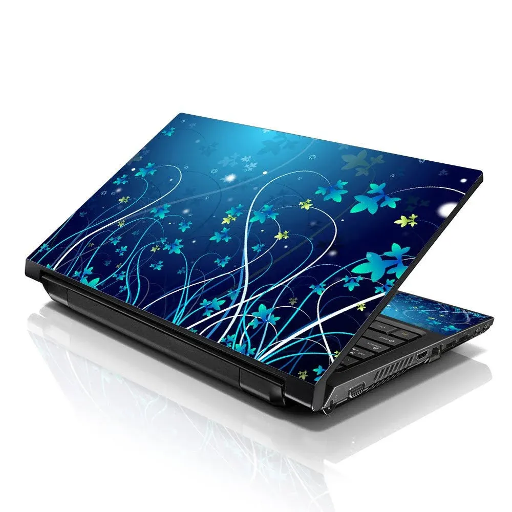 LSS Laptop 17-17.3" Skin Cover with Colorful Blue Floral Pattern for HP Dell ...