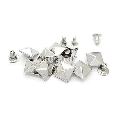 CRAFTMEMORE 100pcs Spike Rivet Pyramid Rapid Rivet Studs Glam Rock Biker Nailheads Leathercraft Decorations (7 MM, Silver)