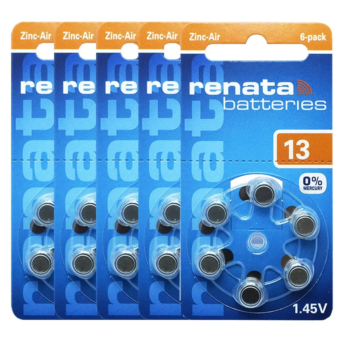 Renata Size 13 Zinc Air 1.45V Hearing Aid Battery (30 Pack)