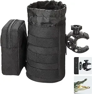 KEMIMOTO Motorcycle Cup Holder, 32OZ Motorcycle Drink Holder with 0.6"-1.5" Alligator Clamp, ATV Cup Holder with Front Pocket for Motorcycle, ATV/UTV, Scooter, Boat, Kayak, Bike, Walker, Black